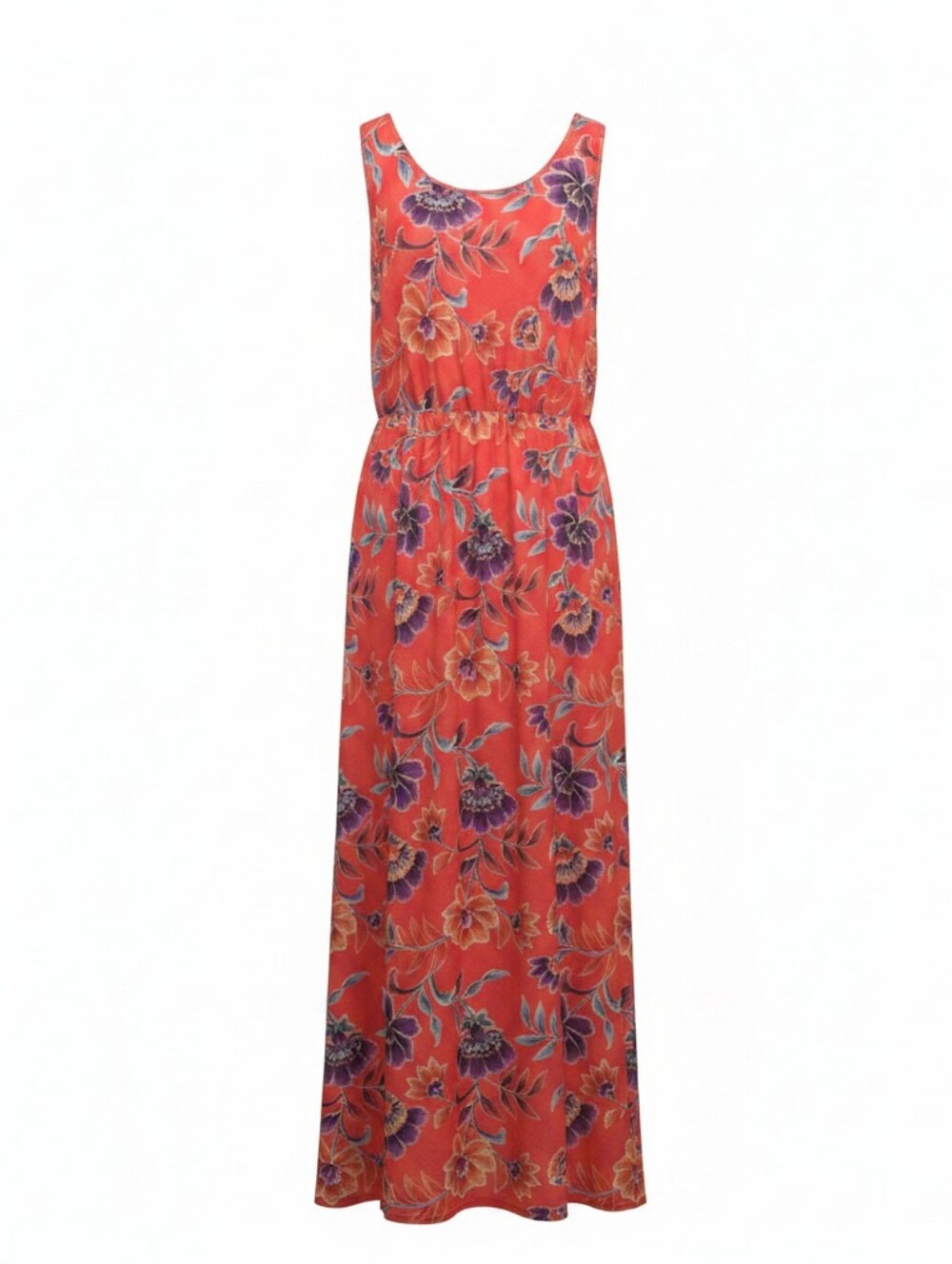 Lildy Sleeveless Coral Floral Maxi Dress, Floral, Flowy, Summer Vibes, Soft L-XL